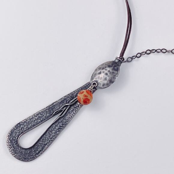 VTG Signed Silpada N1950 925 Sterling Silver Leather Teardrop Pendant Necklace - Picture 3 of 11